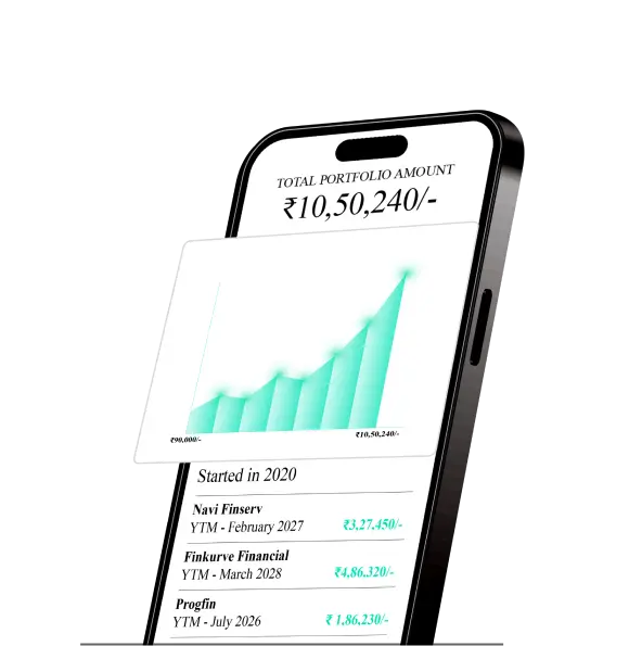 Digifinn mobile app showing bond investment dashboard and portfolio chart